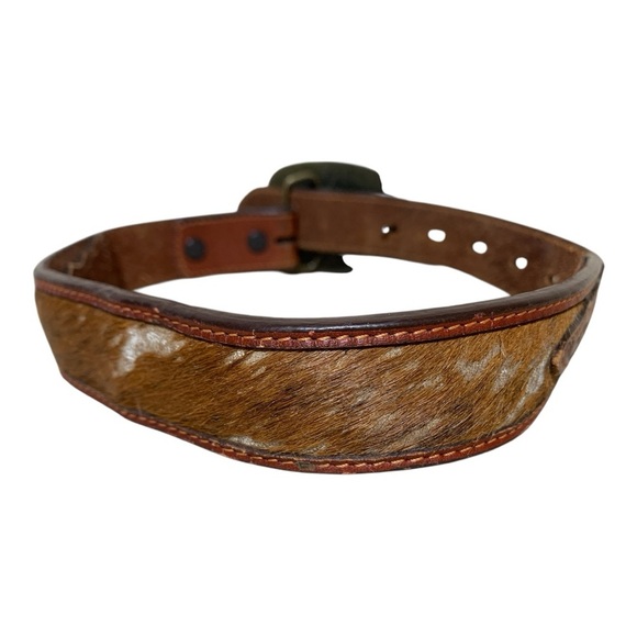 Kids Vintage Leather (Cow Hide Inlay) Western Belt with Montana Buckle Sz 24 in - Picture 4 of 4